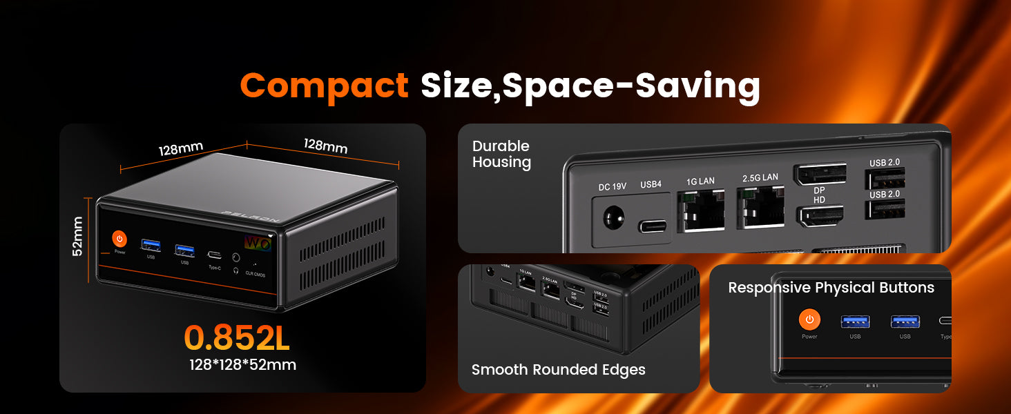Space-saving PC with DP/HDMI multi-monitor support