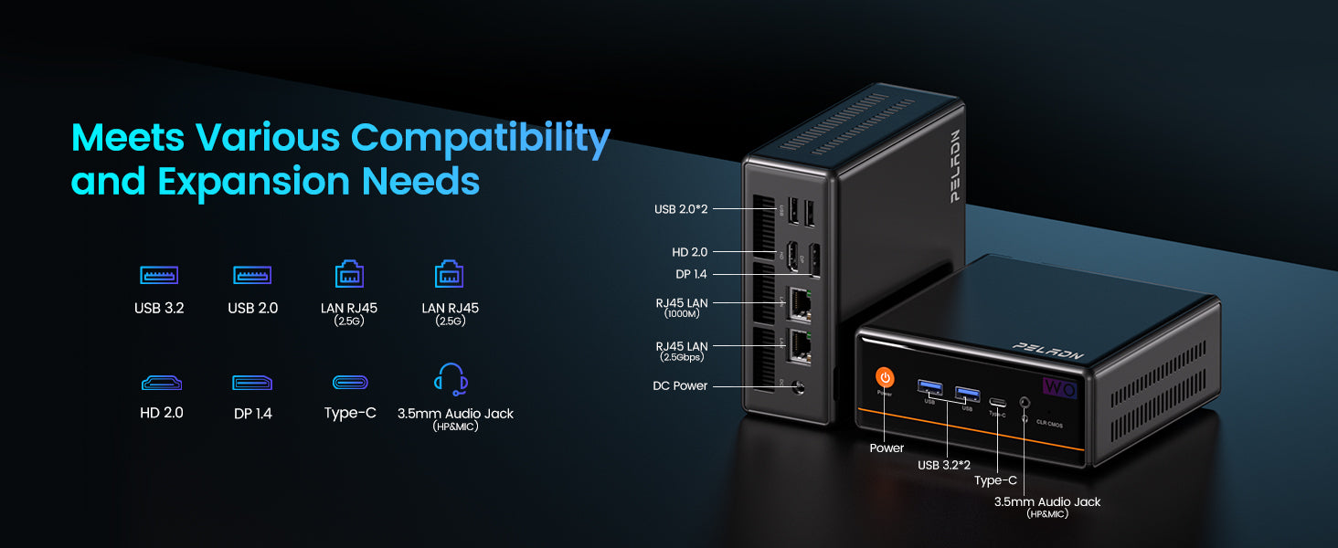 USB 3.2, USB 2.0, 2.5G LAN, 2.5G RJ45 / Mini PC with versatile I/O for office and home