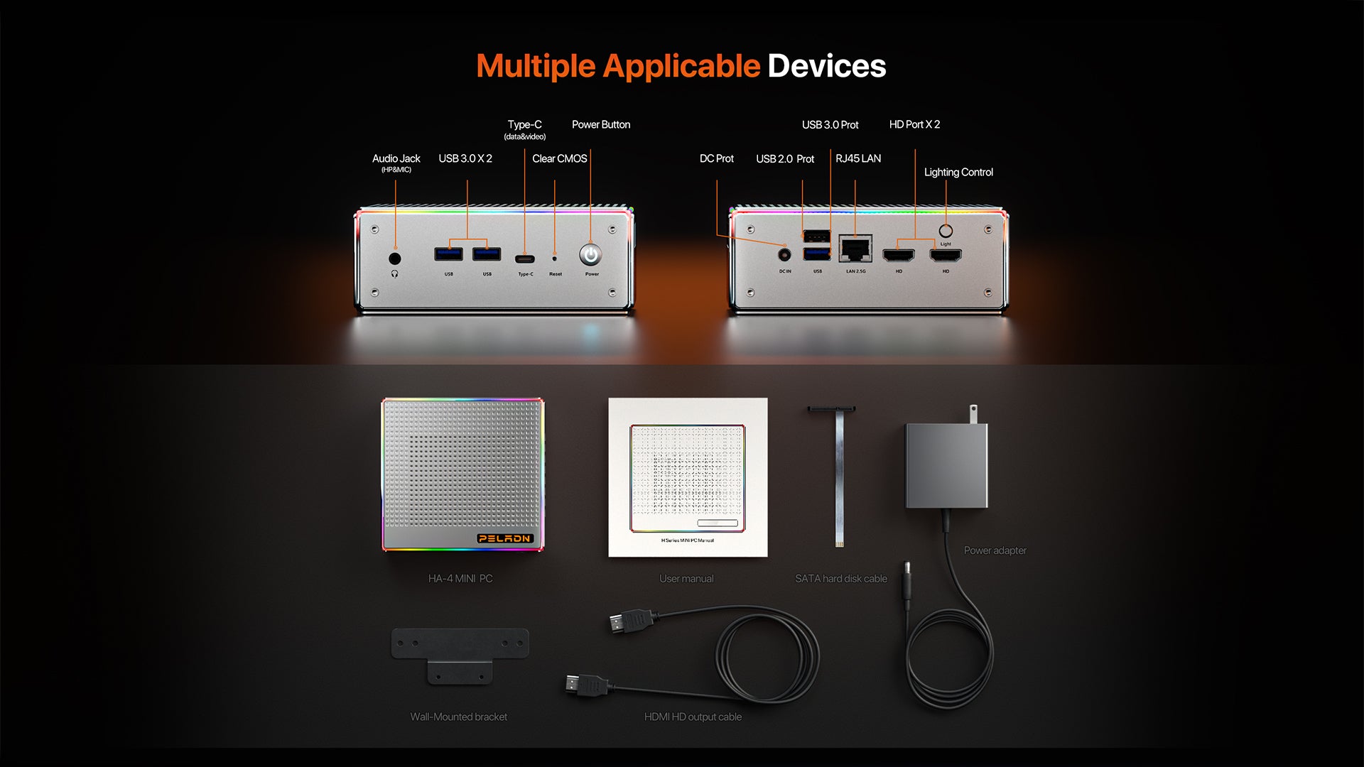 Ultra-compact mini PC with front USB-C, USB 3.0 x2, audio jack and clear CMOS button for easy maintenance
