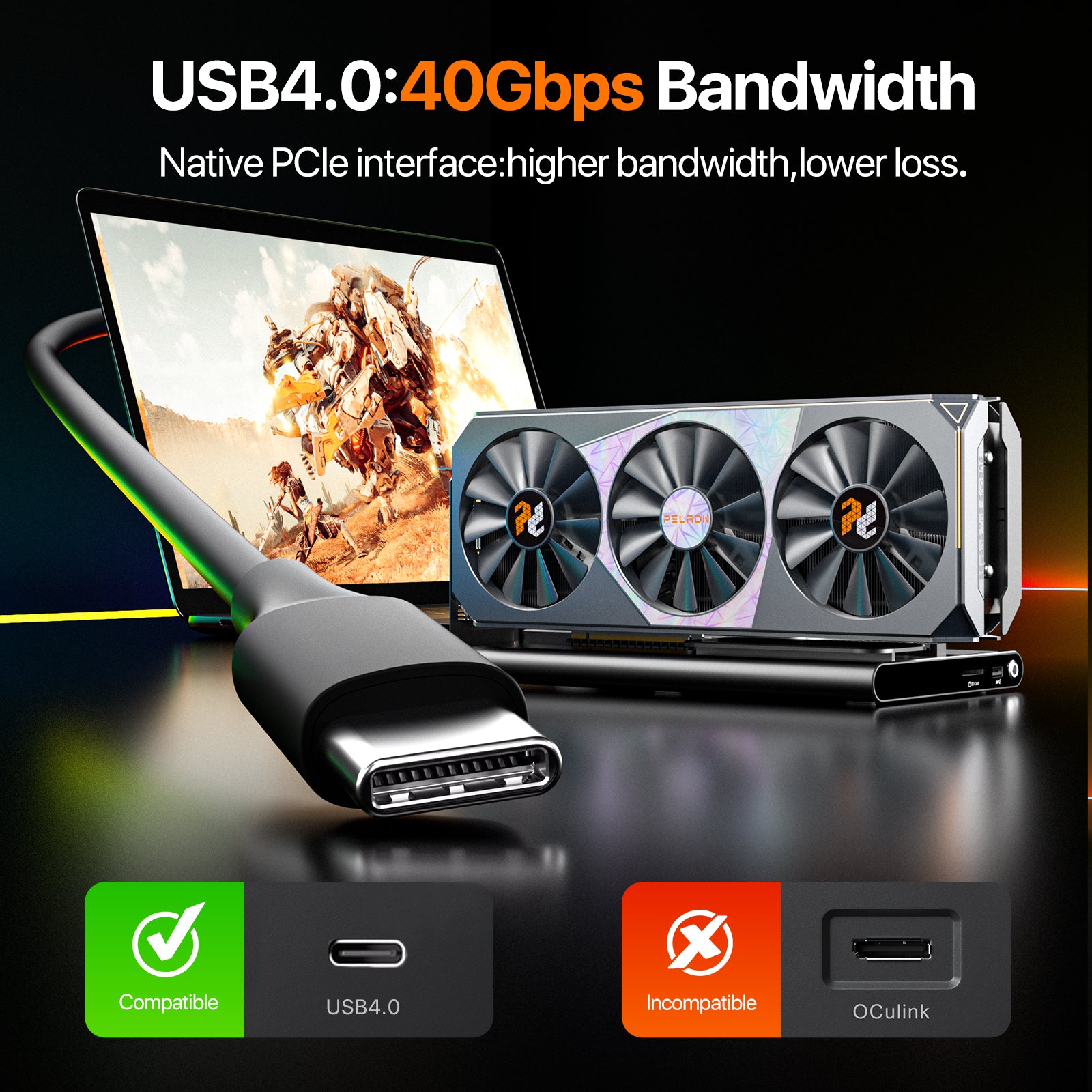 PELADN S-3 External GPU Dock Station, Compatable Thunderbolt5, Support ATX Standard Power Supplies,Interface Graphics Dock Station