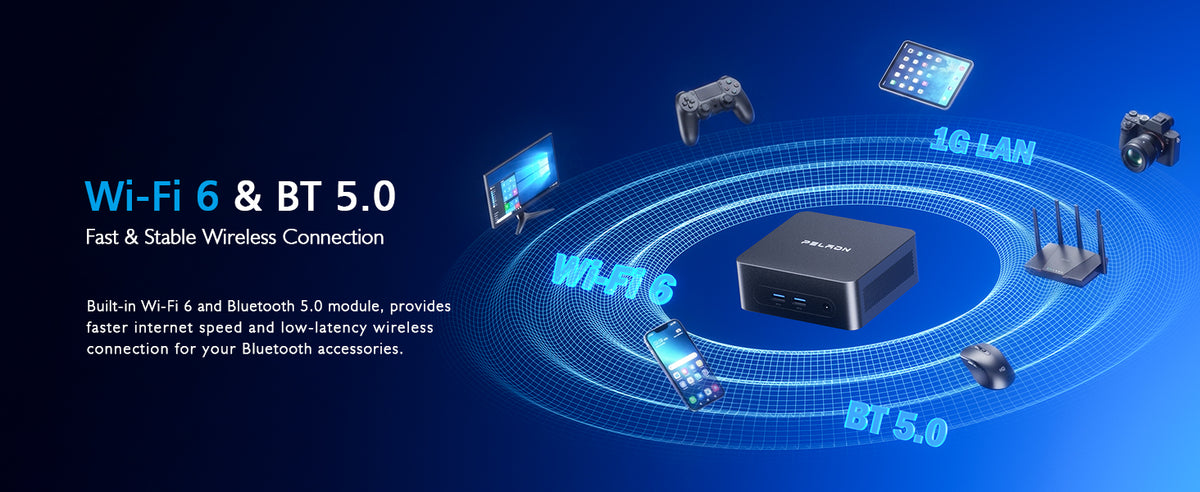 PELADN WO5 Mini PC with WiFi 6 and Bluetooth 5.0
